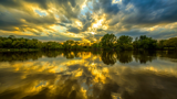 Reflection of a sunset on a park in Basildon.